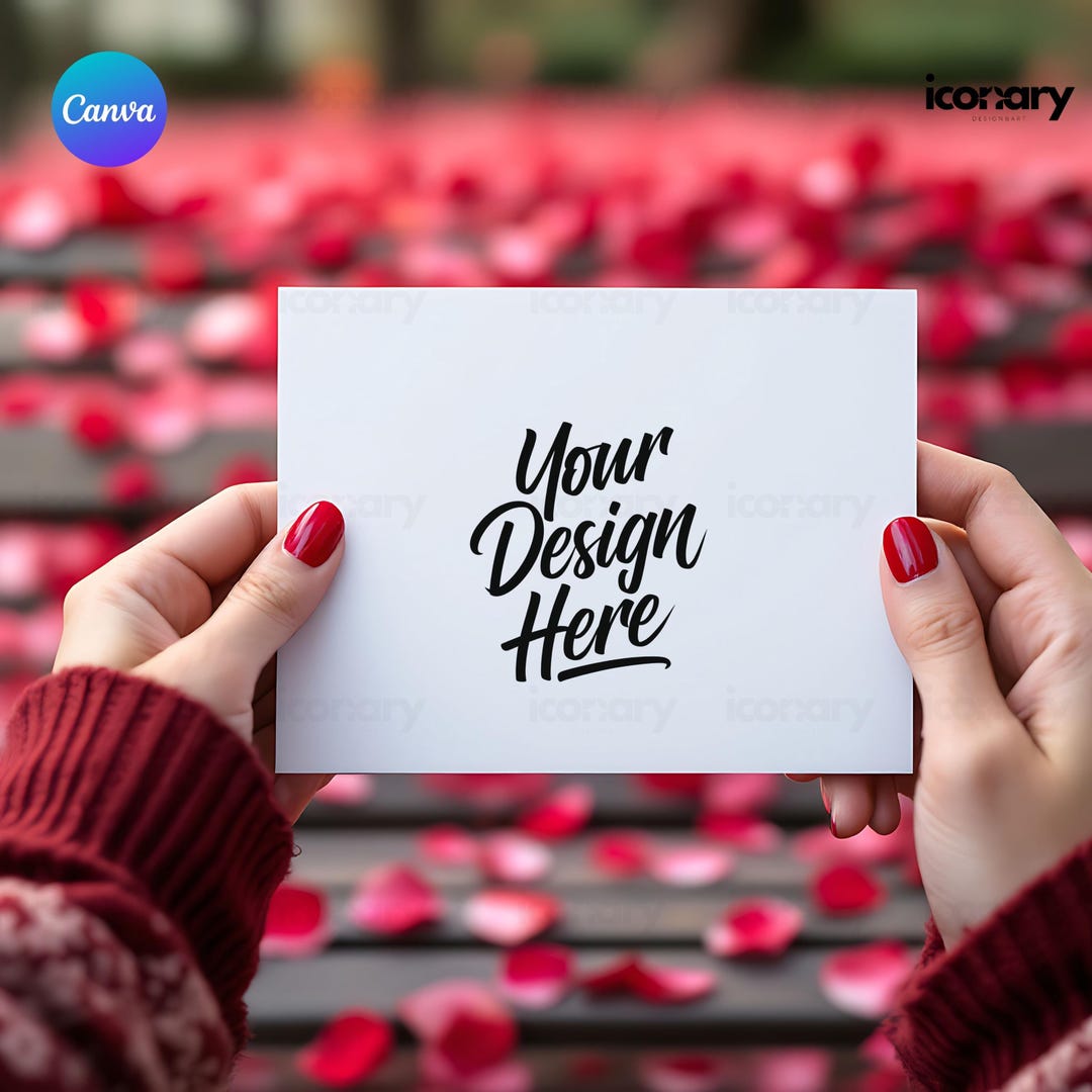 Romantic Horizontal Card Mock, 7x5 Landscape Invitation Card Mockup, Valentine