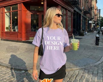 Comfort Colors Orchid Mockup, C1717 Tshirt Mockup, Model Mockup, Light Purple Shirt Mockup, Orchid Comfort Colors Unisex Tee Mockup