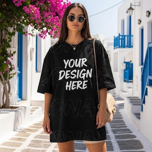 Black C1717 Mockup Comfort Colors T-shirt Mockup Summer Mocks Model Mockup C1717 Shirt Mock Black Comfort Colors Mockup Mediterranean Mockup