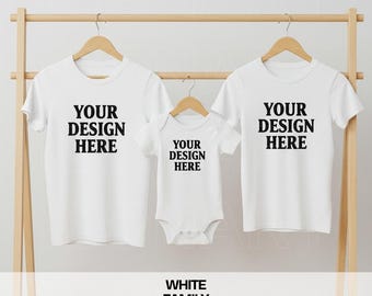 Familie Mockup, Weißes Jugend Mockup, Jugend Gildan 5000B Mock, Schwarzes Shirt Mockup, Strampelanzug Mockup, Baby Mockup, Geschwister Mockup, Kaninchenfelle