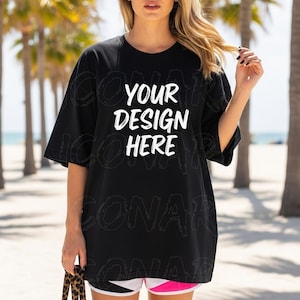 Comfort Colors C1717 Black Shirt Mockup | Black Tshirt | Oversized Mockup | Model Mock Up | Black Comfort Color Shirt Mockup | Summer Beach
