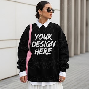 Gildan 18000 Mockup | Gildan Black Sweatshirt Mockup | Sweatshirt Model Mockup | Simple Mockup | Black Gildan Oversized Crewneck Mockups