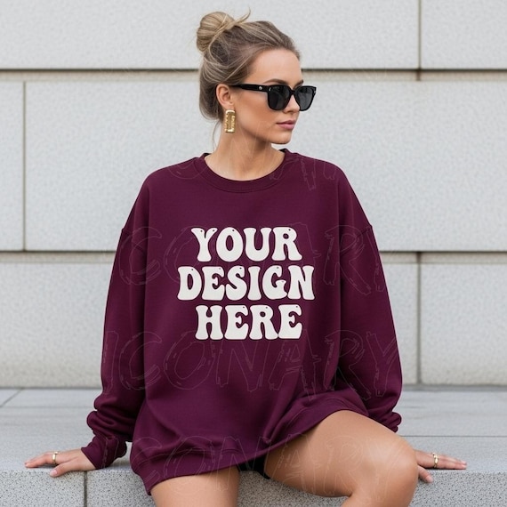Maroon Color Sweatshirt Mockup, Gildan 18000 Maroon, Dark Red Crew