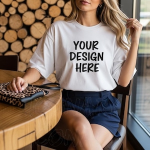 White Comfort Colors C1717 Shirt Mockup Comfort Color White T-Shirt Mock-up Model Mock C1717 Oversized CC1717 Boho Tee POD Mock up