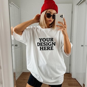 White Comfort Colors 1717 Mockup C1717 Lifestyle Mock White Tee Lifestyle Model Mockup - Oversized Tee, Aesthetic Mock Up, Trendy Model, Y2K