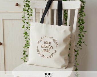 Black Handle Medium Tote Mockup | Printify Medium Tote Mockup | Canvas Bag Mockup | Tote Bag Black Handle | Tote Bag Mockup