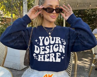 Gildan 18000 Mockup Navy Front Model Gildan 18000 Crewneck Mockup Navy Front Mockup Sweatshirt Mockup Navy 18000 Model Navy Sweatshirt 18000
