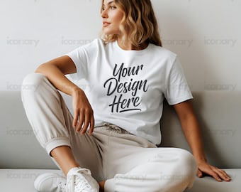 Maqueta de camiseta Bella Canvas 3001 para mujer, estética simple, maqueta de camiseta Bella Canvas 3001 natural, maqueta de camiseta blanca Bella Canvas 3001, maqueta de camiseta