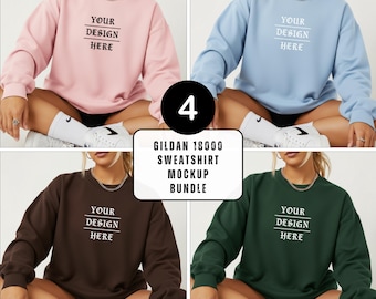 Gildan 18000 Mockup Bundle Sweatshirt Crewneck Mockup Bundle Print On Demand Apparel Mockup Bundle Gildan 18000 sweatshirt Female Model Mock