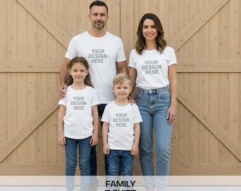 Family Mockup | Family Shirt Mockup | White Tshirt Mockup | Matching Family Bella Canvas 3001 Mockup White | Kids Shirt Mock Up