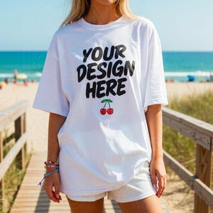 Summer Comfort Colors C1717 White TShirt Mockup, Beach Boho C1717 White Shirt Mock-up, White Tee Mockups, Trendy Woman&#39;s T-Shirt Mockup