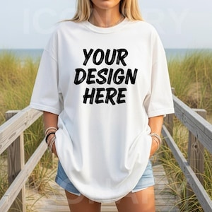 Comfort Colors C1717 White Shirt Mockup, Summer Beach Mockup, CC1717 White T-Shirt Mockup, Graphic Tee Mockup, White Shirt Mockup, Digital