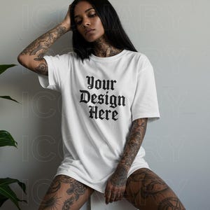 Black Girl Model White Comfort Colors CC17 Plus Size Black Model CC1717 Oversized Boyfriend Fit Lifestyle Mockup Black Girl Aesthetic Mockup