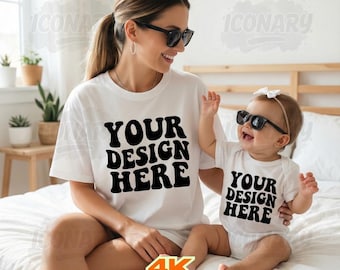 Mommy and me Mockup, Family Tshirt mockup, White shirt Mom girl Kids Family Mockup, White Bella Canvas 3001 T-shirt, Mama and mini Tshirt