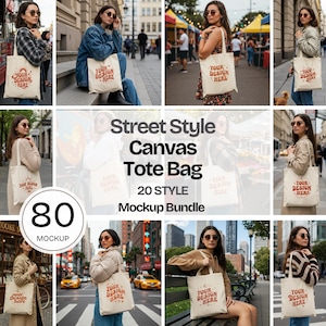80x Canvas Tote Bag Mockup Bundle Natural Tote Bag Mockups Organic Bag Mockup Totes Mockup Economical Tote Bag Mockup Street Theme  Shopping