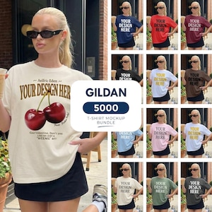 Gildan 5000 Mockup Bundle, Boho Chic Lifestyle Model Tshirt Mock Bundle, G500 T-Shirt Mock-up Bundle, Neutral Spring Summer Gildan Tee Mocks