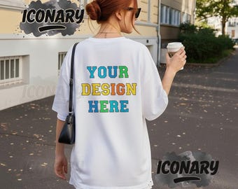 Comfort Colors 1717 Mockup, White Back of Tshirt Mockup, CC1717 Back Mockup, Trendy Oversized T-shirt Mockup | Outdoors Lifestyle Mockup