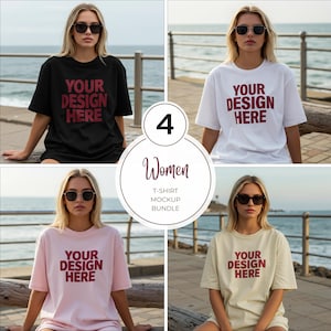 Blonde Women Beach Comfort Colors 1717 Mockup Tshirt Bundle POD Summer, CC1717 Shirt Mock-up Bundle Model Casual Mocks Sunny Mock Ups Tee