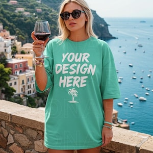 Island Reef Comfort Colors C1717 TShirt Mockup, Beach C1717 Island Reef Shirt Mock-up, Green Tee Mockups, Trendy Woman&#39;s T-Shirt Mockup 1717