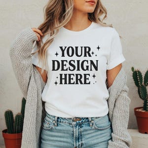 Gildan 64000 White Mockup, Gildan White T-Shirt Woman Model, Gildan White Tee Mockup, Print on Demand, Trendy Female Model Mockup, Aesthetic