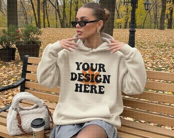 Gildan 18500 Halloween Mockup | Gildan Sand Hoodie Mockup | 18500 Model Fall Mockup | Hoodie Mockup Model | Gildan 18500 Lifestyle Outdoor