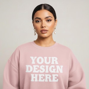 Gildan 18000 Light Pink Sweatshirt Mockup, G180 Mockup, Gildan 18000 Model Mockup, Studio Mockup, Trendy Sweatshirt, Pink Crewneck Mock