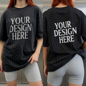 Front and Back Comfort Colors 1717 Mockup| Front and Back Mockup| Oversized Mockup| Comfort Colors T-shirt Mockup Black Comfort Colors C1717