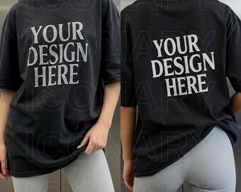 Front and Back Comfort Colors 1717 Mockup| Front and Back Mockup| Oversized Mockup| Comfort Colors T-shirt Mockup Black Comfort Colors C1717