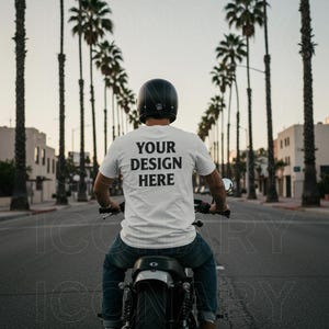 White Gildan 64000 Back Mockup | Gildan Mens Back Mockup | Back View Shirt Mockup | Monaco | Lifestyle | Biker Mockup | Good Vibes