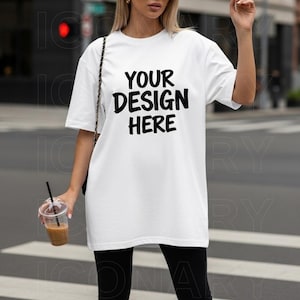 White Comfort Colors C1717 Lifestyle Model Mockup - Oversized Tee, Aesthetic Mock Up, Trendy Model, Y2K, Street Style Mock Up