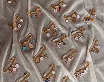 Personalized Baby Safety Pin Brooch: Christening Gift, Keepsake