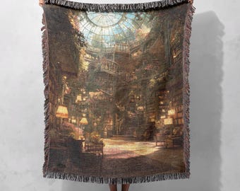 Vintage Bibliotheksdecke aus 100% Baumwolle, Decke für Leseliebhaber, Kuscheldecke für Bücherwürmer, Geschenkidee für die Heimdekoration.