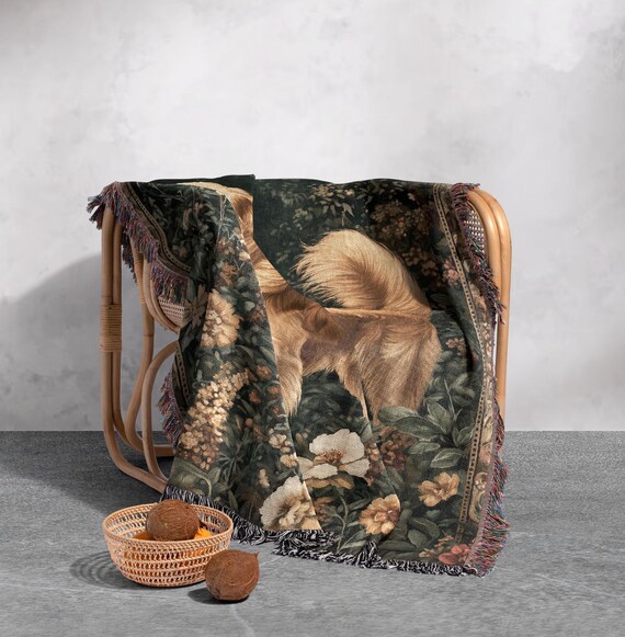 100% Cotton Golden Retriever Woven Blanket, Cozy Dog Lover