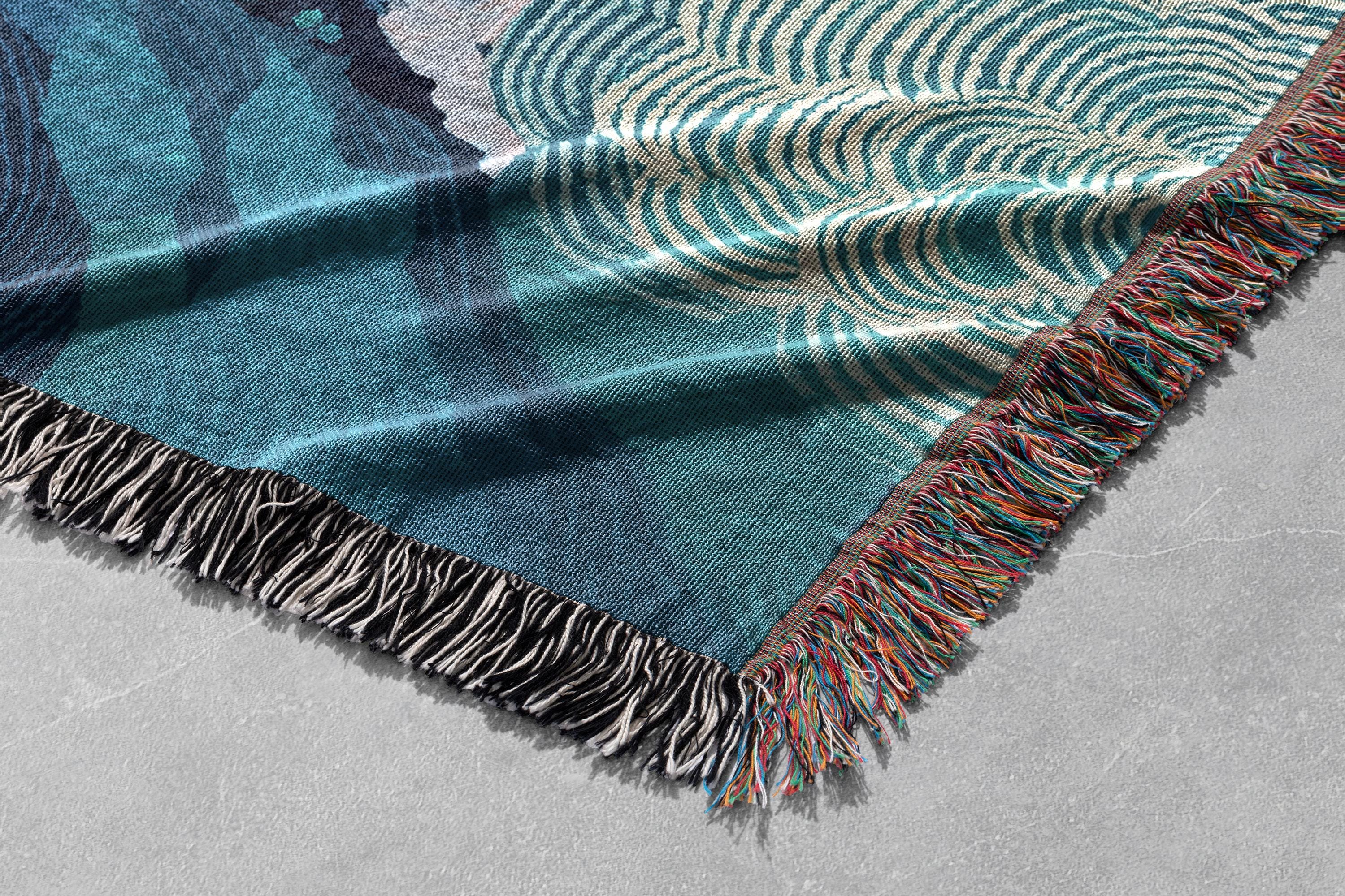 Ocean Coral Reef Woven Blanket 100% Cotton, Marine Life Woven