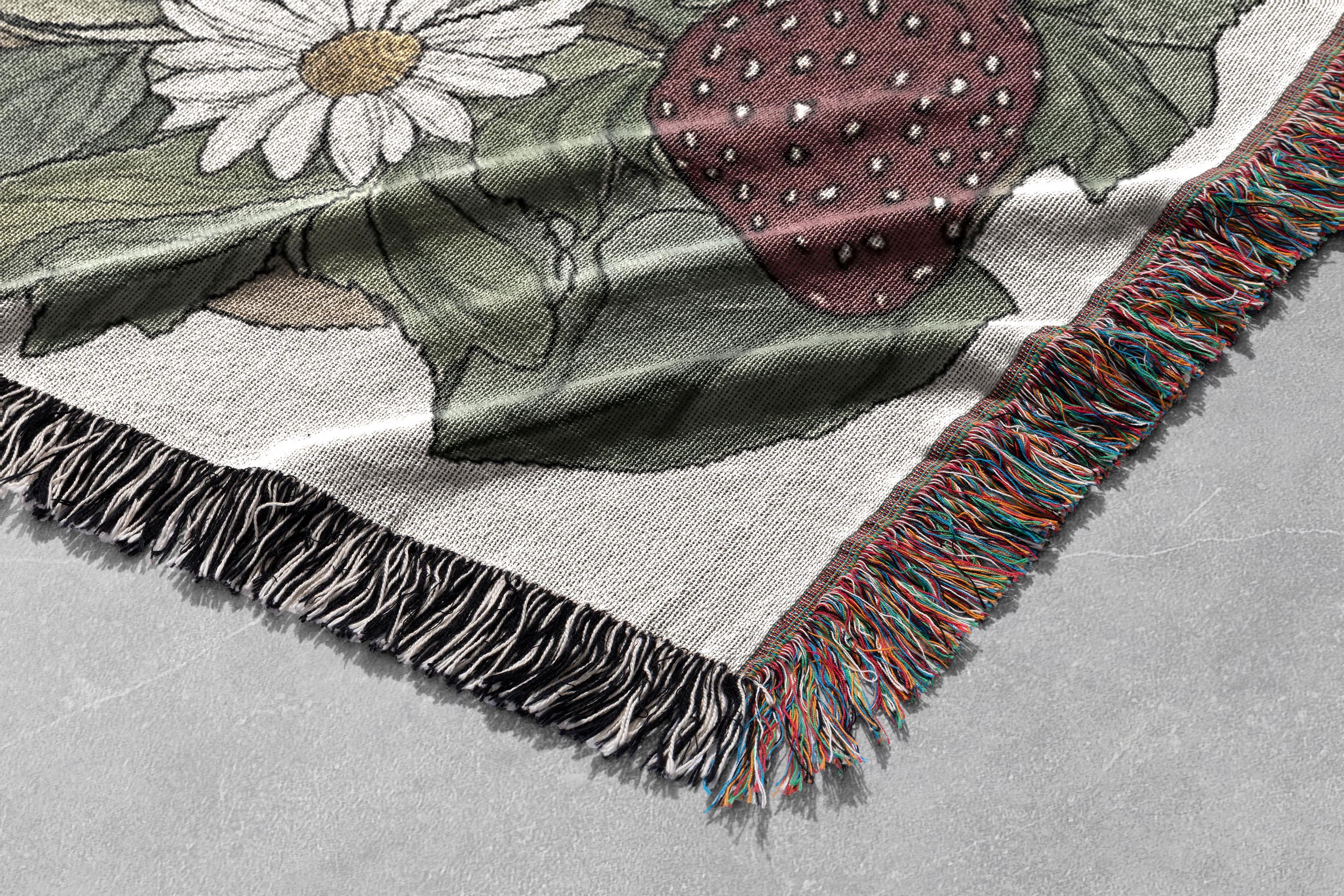 100% Cotton Woven Blanket – Vintage Garden Bunny Tapestry  Vintage Garden Shelf Woven Tapestry Throw Blanket Bunny Floral Green Fringed display picture 1