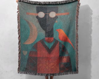 Schwarze Kunst gewebte Decke 100% Baumwolle, Afroamerikaner werfen, Kunst-Liebhaber-Geschenk Tapisserie, Kubismus-Dekor gewebte Decke, Geschenk für schwarze Frau Dekor