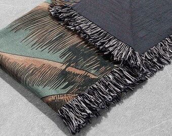 L*e様 iMPeRF Ocean View Woven Throw Blank Tropical Beach Woven Blanket – 100% Cotton Coastal Throw With Palm