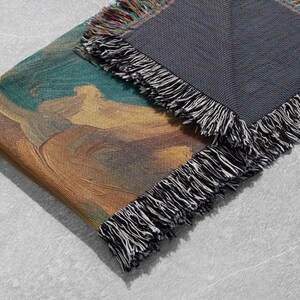 100 % bomullsfilt med solrosmotiv, inspirerad gobeläng, mysig pläd i cottagecore, konstnärlig heminredning, present till naturälskare bild 5