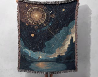 占星術星座織りブランケット 100%コットン、天体星図織りブランケット、スピリチュアル星占いブランケット、夜空天文学ブランケット