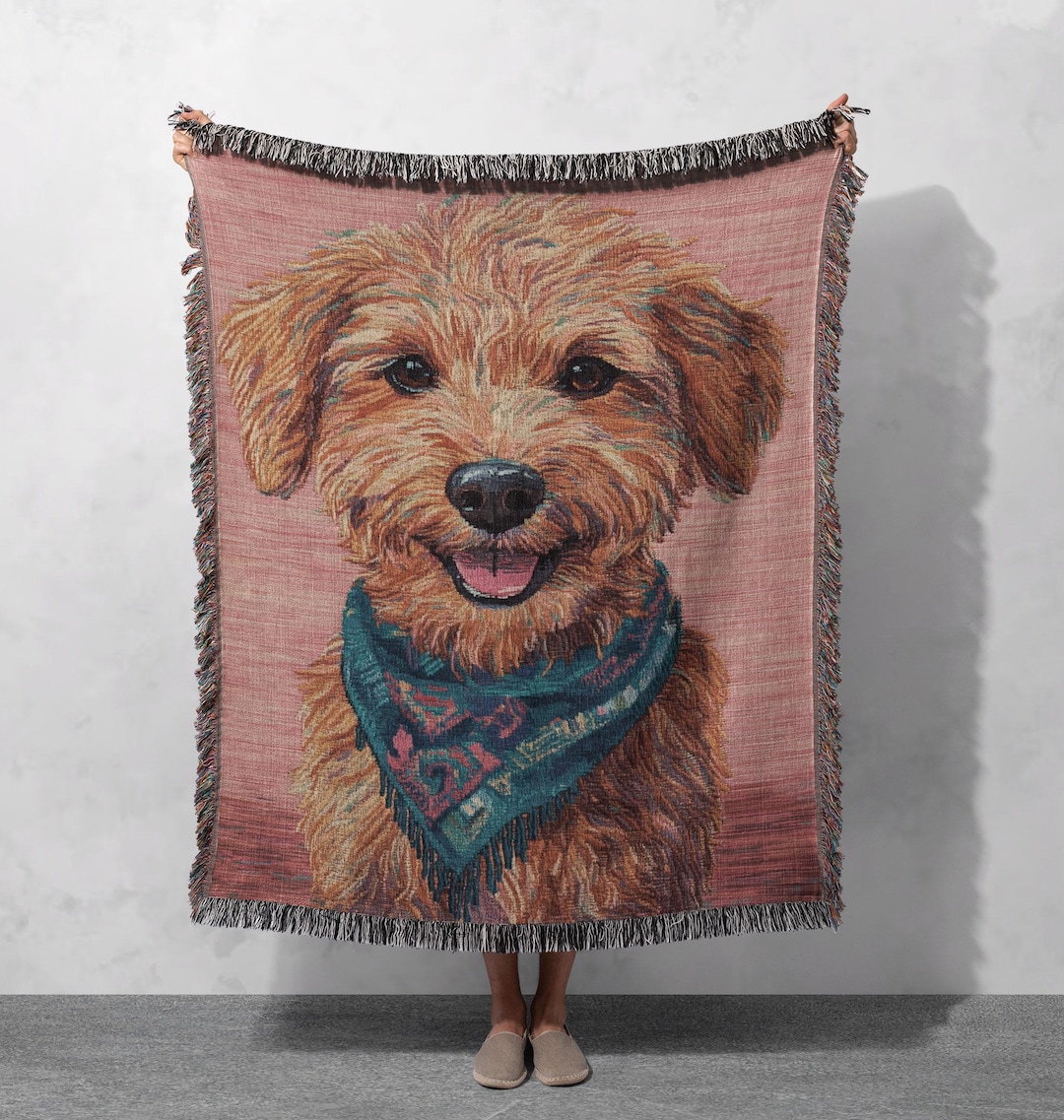 100% Cotton Custom Dog Woven Blanket, Personalized Pet Tapestry Throw ...