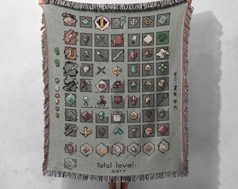 Gamer Skill Icon Woven Blanket 100% Cotton for Gaming Enthusiasts and Home Decor, Cottagecore Tapestry