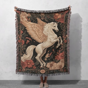 Majestic Pegasus 100% Cotton Woven Blanket, Mythical Winged Horse Throw, Fantasy Art Tapestry