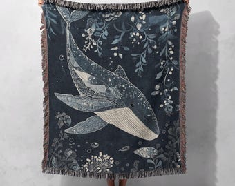 Majestic Whale Woven Blanket 100% Cotton - Ocean-Themed Throw with Intricate Marine Design for Cozy Home Decor and Sea Lover Gifts Tapestry