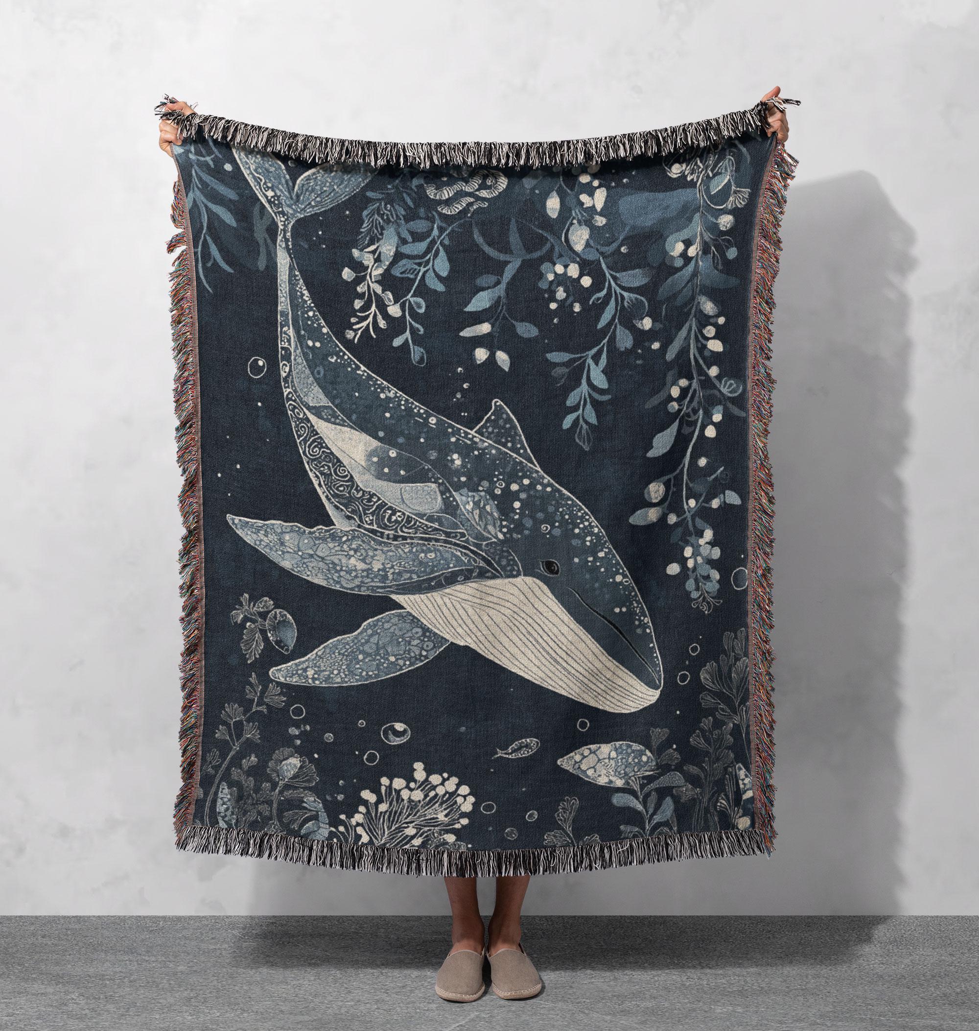 Majestic Whale Woven Blanket 100% Cotton - Ocean-themed Throw With