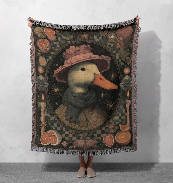 Vintage-Decke mit Entenmotiv, 100 % Baumwolle, Decke für Tierliebhaber, Decke mit originellem Kunstmotiv, Decke für Naturfreunde, Gemütliche Decke für Zuhause