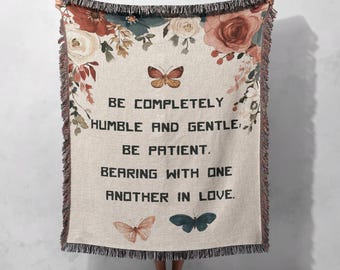 100% Cotton Custom Bible Verse Woven Blanket, Inspirational Scripture Throw, Floral Christian Gift, Religious Home Decor, Cozy Blanket