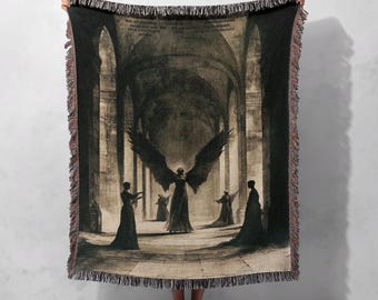 Cobertor gótico de anjo 100% algodão, manta de tapeçaria de fantasia escura, decoração mística para casa, presente de inspiração ocultista