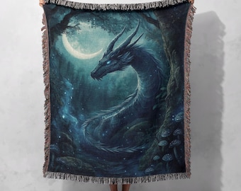 100% Cotton Custom Dragon Woven Blanket, Fantasy Art Tapestry Throw, Mystical Creature Blanket, Cozy Home Decor, Gift for Fantasy Lovers