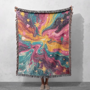 Astrology Hobby Woven Blanket, Spiritual Gift For Friend Woven Throw, Celestial Birthday Decor Woven Blanket, Yoga Instructor Gift Tapestry