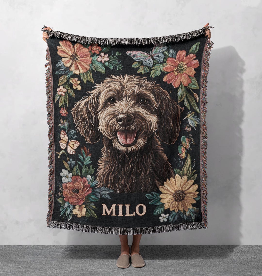 Picture of 100% Cotton Custom Dog Woven Blanket, Personalized Pet Name Throw ...